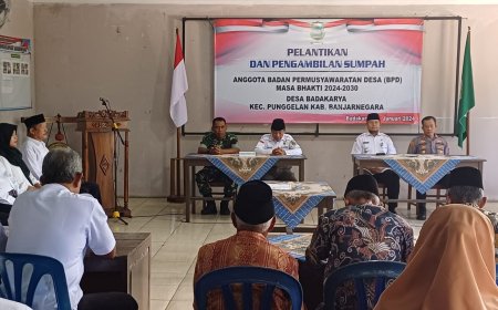 DANRAMIL 11/PUNGGELAN HADIR DALAM PELANTIKAN ANGGOTA BPD DI DESA BINAAN.