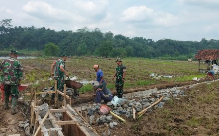 Antisipasi Kekeringan, Koramil 11/Punggelan Gelar Karya Bakti Perbaiki Irigasi Sawah